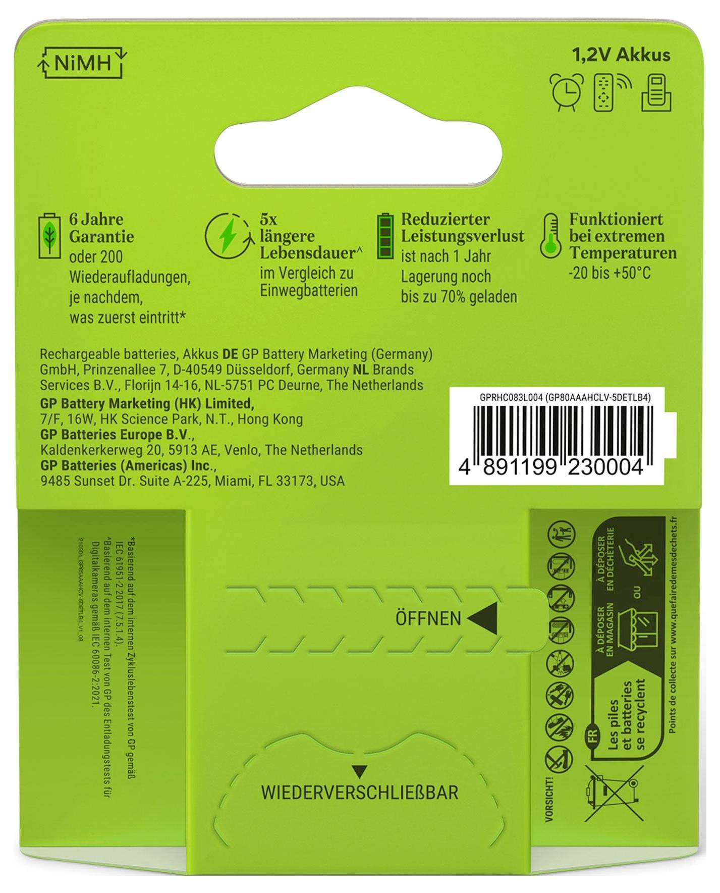 Акумуляторна батарея AAA/R03 GP GPRCH80AAA004C4, NiMH, 800 мАг, 1,2 В, 4 шт.