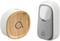 Zestaw dzwonka składający się z bezprzewodowego odbiornika w kolorze drewna oraz szarego przycisku nadawczego z symbolem dzwonka.