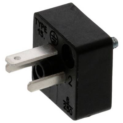 'Elektryczny adapter typ 15 z dwoma metalowymi bolcami, czarną obudową z tworzywa sztucznego i jednoznacznym oznakowaniem.'