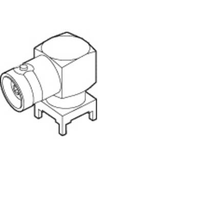 Diagram elementu mechanicznego z kwadratową obudową i cylindrycznym wypustem, prawdopodobnie zaworu lub elementu złącznego.