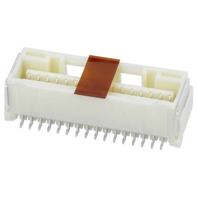 Biały wtyk plastikowy z wieloma metalowymi stykami, który można zamontować na płytce elektronicznej.