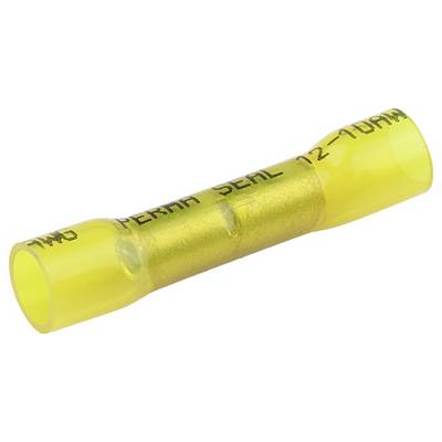Żółty złącznik kablowy z napisem 'PERMA SEAL 12-10 AWG' na powierzchni.