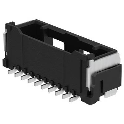 Czarny elektroniczny wtyk z wieloma metalowymi stykami od spodu, opracowany do montażu na płytkach drukowanych.