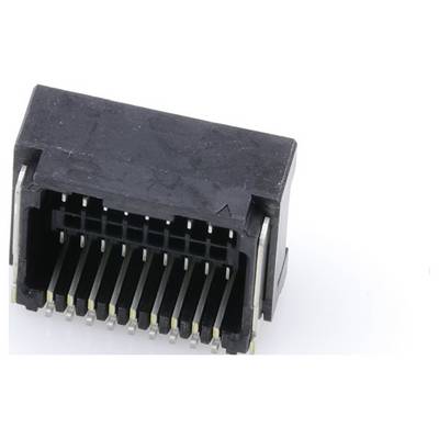 Czarny elektroniczny złącz z wieloma metalowymi stykami, używany do podłączania urządzeń elektrycznych.