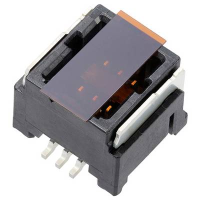 Czarny, kwadratowy elektryczny przycisk z czterema zaciskami przyłączeniowymi i przezroczystą, pomarańczową pokrywą ochronną.