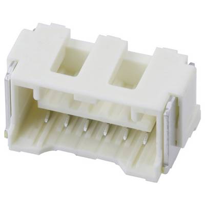 Biały wtyk plastikowy z wieloma stykami metalowymi, prawdopodobnie złącze elektroniczne do płytek drukowanych lub połączeń kablowych.