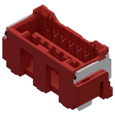 Czerwony plastikowy wtyk o prostokątnym kształcie z wieloma wewnętrznymi punktami styku, stosowany do połączeń elektrycznych w urządzeniach technicznych.