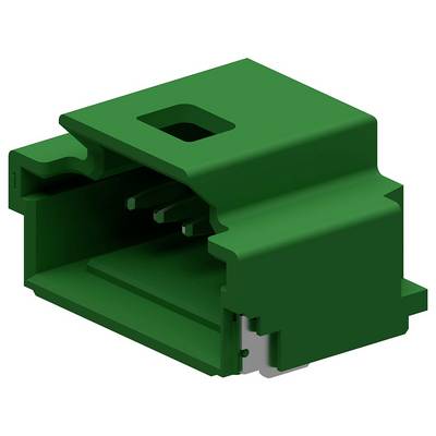 Zielona plastikowa część, prostokątna z otworami i występami, prawdopodobnie złącze lub obudowa do zastosowań elektronicznych.