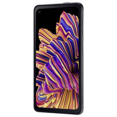 Smartfon z kolorowym, abstrakcyjnym wzorem na ekranie. Urządzenie posiada zaokrąglone rogi i przycisk z boku.