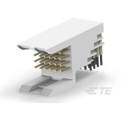 Biały elektryczny złącz z złotymi stykami i logo 'TE' w dolnym prawym rogu.