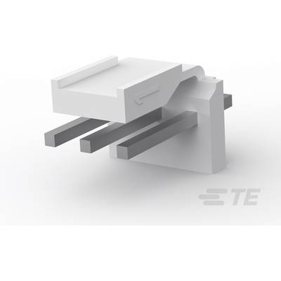 Element elektroniczny z trzema metalowymi stykami i obudową z tworzywa sztucznego. Logo 'TE' w dolnym prawym rogu.