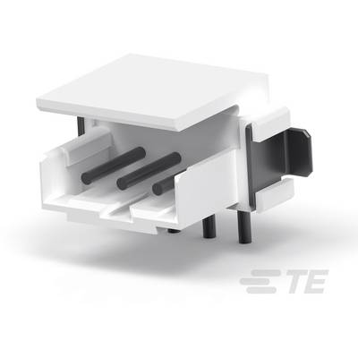 Biała, prostokątna elektryczna wtyczka z trzema czarnymi stykami i elementami mocującymi po bokach, logo marki w prawym dolnym rogu.