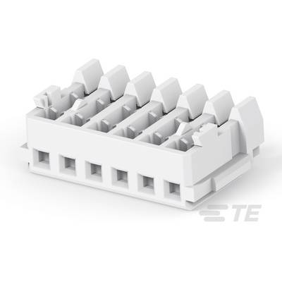 Biały elektryczny złącz wtykowy z pięcioma stykami, odpowiedni do zastosowań w płytkach drukowanych, przedstawiony w widoku skośnym.