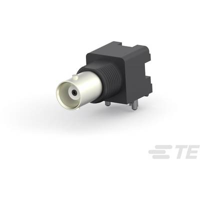 Czarno-srebrny elektryczny złącz z cylindrycznym metalowym stykiem i prostokątną obudową z tworzywa sztucznego.