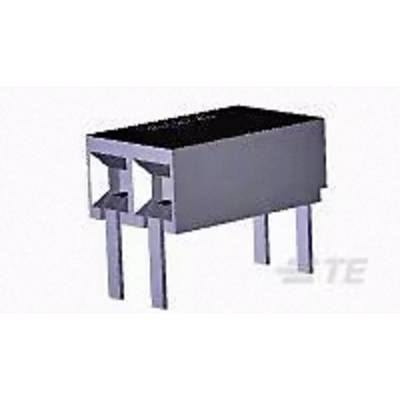 Czarny, prostokątny element elektroniczny z czterema metalowymi pinami u dołu, stanowiący część obwodu elektrycznego.