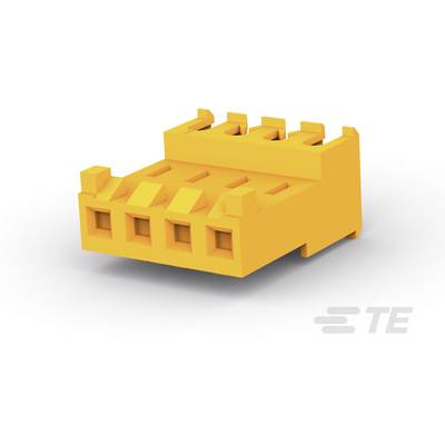 Żółta elektryczna obudowa złącza z czterema gniazdami w prostokątnym kształcie, wyprodukowana przez TE Connectivity.
