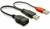 Kabel USB z trzema złączami: Dwa wtyki USB-A i jedna wtyczka USB-A. Jeden z wtyków jest czerwony, a wtyczka jest czarna.
