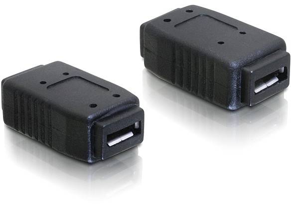 Dwa czarne złącza USB, żeńskie, ułożone obok siebie na białym tle.