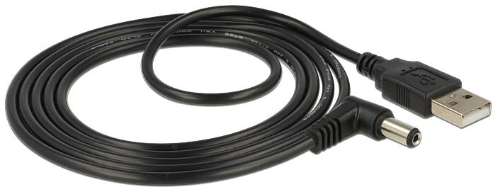 Czarny kabel USB z wtykiem DC, często używany do podłączania urządzeń do źródła zasilania lub komputera.