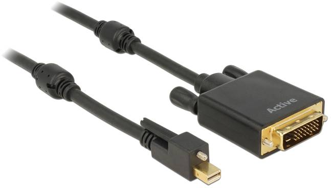 Adapter kabla z Mini DisplayPort na DVI, czarny, ze złoconymi złączami. Odpowiedni do podłączania komputerów z monitorami.