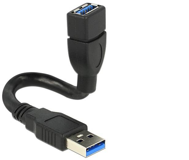 Kabel adapter USB 3.0 z wtyczką typu A oraz gniazdem, czarny kabel z niebieskimi stykami do szybkiego transferu danych.
