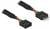 Dwa czarne kable, każdy z wtyczką na końcu. Jedna wtyczka posiada piny, druga gniazda. Kable są oznaczone kolorystycznie.