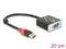 Czarny kabel adapter USB do VGA, o długości 20 cm, z czerwonym i niebieskim wtykiem USB oraz szarą obudową do podłączenia do komputera.