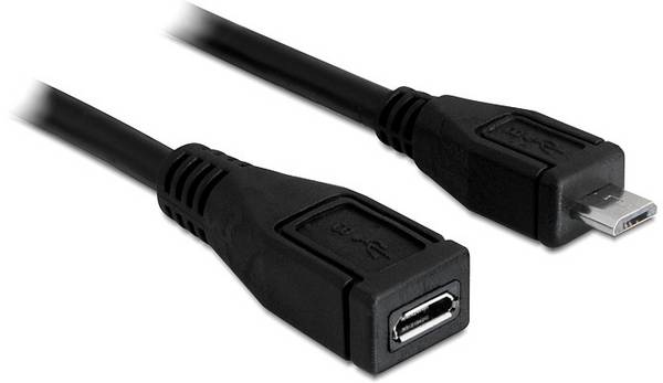 Delock Kabel USB USB 2.0 Złącze męskie USB Micro-B, Złącze żeńskie USB Micro-B 1.00 m czarny z przedłużaczem 83248