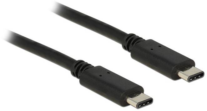 Dwa czarne kable USB-C na białym tle, pokazujące końcówki wtyczek.