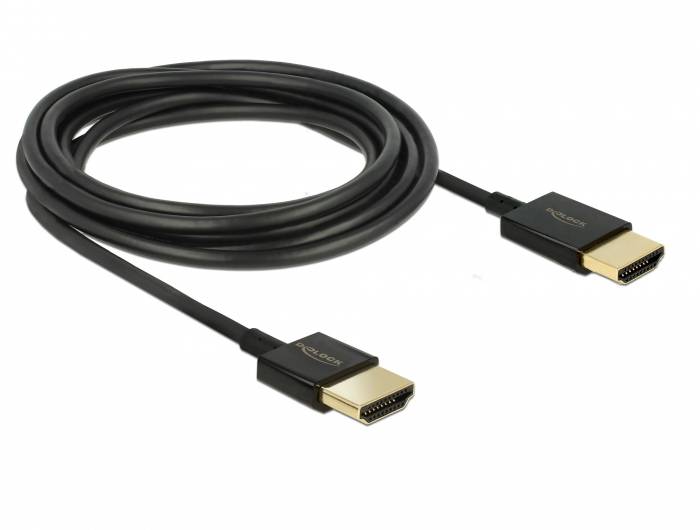 Кабель HDMI Delock HDMI-A штекер 0,25 м чорний 85117 позолочені контакти, 4K UHD, гвинтова конструкція, потрійне екранування Кабел