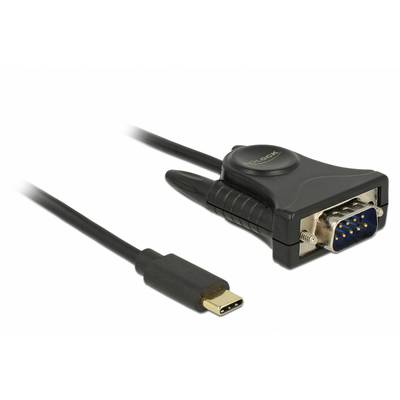 Kabel adapter USB-C do RS232 przedstawia wtyczkę USB-C po lewej stronie, połączoną ze złączem RS232 po stronie prawej.