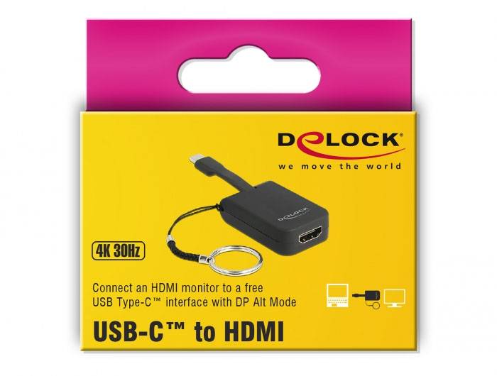 'Adapter DELOCK USB-C do HDMI, 4K 30 Hz; Podłącz monitor HDMI do złącza USB Type-C z trybem DP Alt Mode.'