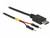 Kabel adapter USB-C z wtyczkami, czarny kabel z żółtym odcinkiem i dwoma wtyczkami w kolorach czerwonym i czarnym.
