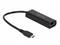 Czarny adapter USB-C do Ethernet firmy Delock; umożliwia przewodowe połączenie sieciowe dla urządzeń z interfejsem USB-C.