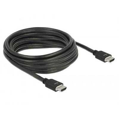 Czarny kabel HDMI, zwinięty, z dwoma wtykami na końcach. Odpowiedni do transmisji sygnałów audio i wideo.