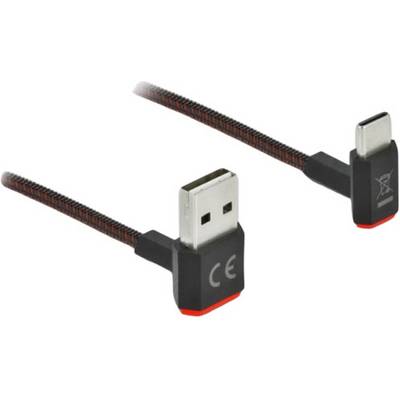 Kabel USB z czarnym i czerwonym designem, ze standardowym wtyczką USB oraz wtyczką USB-C.