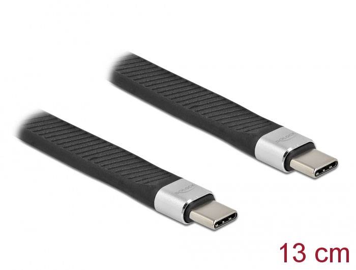 Dwa czarne kable USB-C w czarnym designie z szarym złączem. Tekst: '13 cm'.