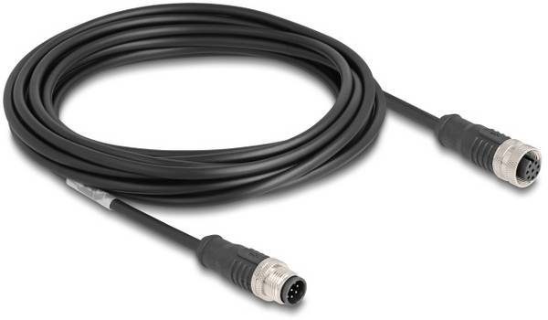 kabel LAN Delock 80805, 1 szt., M12, CAT 5e, S/FTP, 5.00 m, czarny