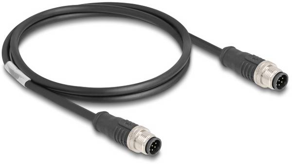 kabel LAN Delock 80806, 1 szt., M12, CAT 5e, S/FTP, 1.00 m, czarny