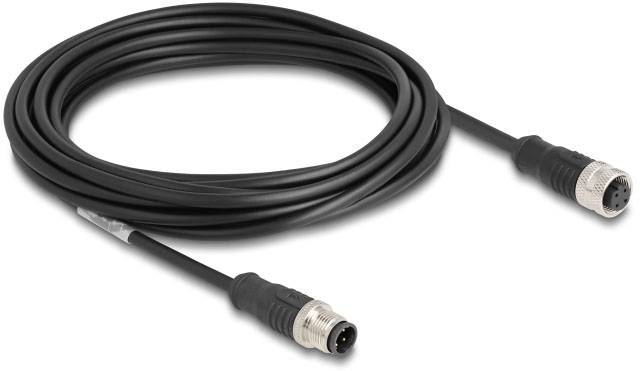 Czarny kabel z dwoma złączami na każdym końcu, odpowiedni do połączeń elektrycznych lub transmisji danych.