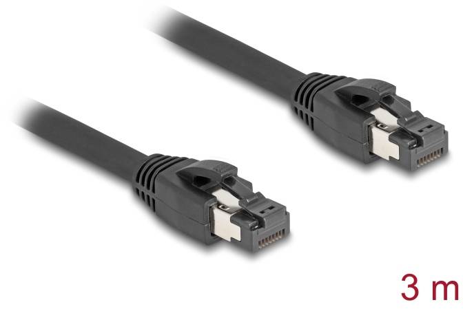 Dwa czarne kable Ethernet o długości 3 m, każdy zakończony wtyczkami RJ45, przedstawione na białym tle.