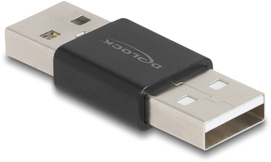 Przedłużacz USB w kolorze czarnym z srebrnymi złączami, przeznaczony do łączenia dwóch kabli USB.