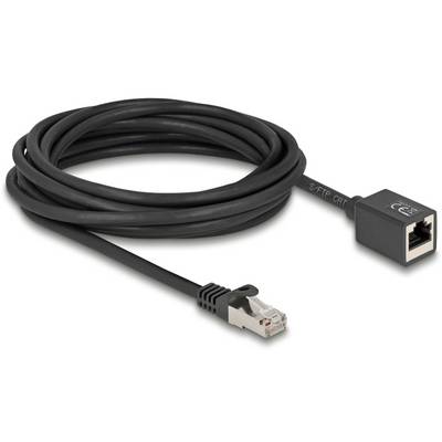 Czarny kabel sieciowy z wtykiem RJ45 po jednej stronie i gniazdem RJ45 po drugiej stronie.