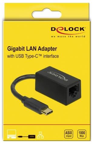 Adapter sieci LAN Gigabit z interfejsem USB Type-C, 1000 Mbps, kompatybilny z systemami Windows, Mac OS i Linux.