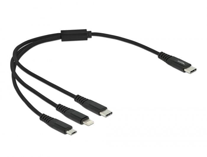 Зарядний кабель Delock USB 2.0 USB-C® чоловічий, USB-C® чоловічий, USB Micro-B чоловічий, Lightning чоловічий 0,30 м чорний 87148