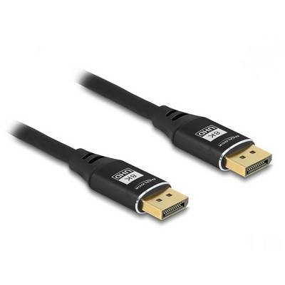 Dwa czarne kable DisplayPort ze złotymi złączami, oznaczone napisami '8K UHD' i 'Cablexpert', prezentują możliwości podłączenia wyświetlaczy o wysokiej rozdzielczości.