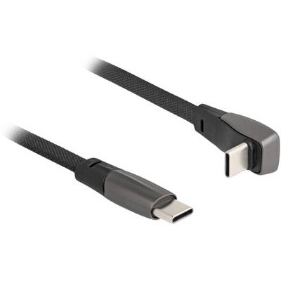 Czarny kabel USB-C z prostą i kątową wtyczką. Odpowiedni do urządzeń mobilnych i laptopów.