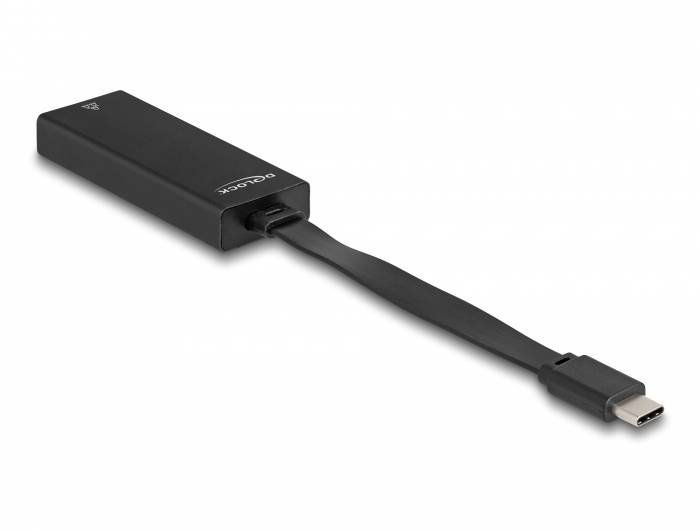 Zewnętrzny dysk SSD z kablem USB-C, czarny, na białym tle.