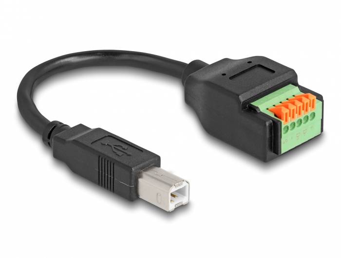 Przewód adapter USB z prostokątną wtyczką na jednym końcu i wielokolorowym złączem zaciskowym na drugim końcu.