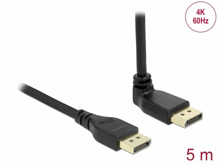'5 m przewód DisplayPort z wtyczką kątową, obsługujący 4K przy 60 Hz.'
